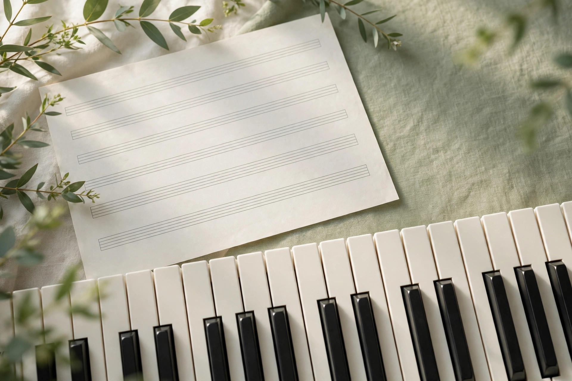 Ảnh bìa demo — phím đàn piano và bản nhạc dưới ánh sáng nhẹ