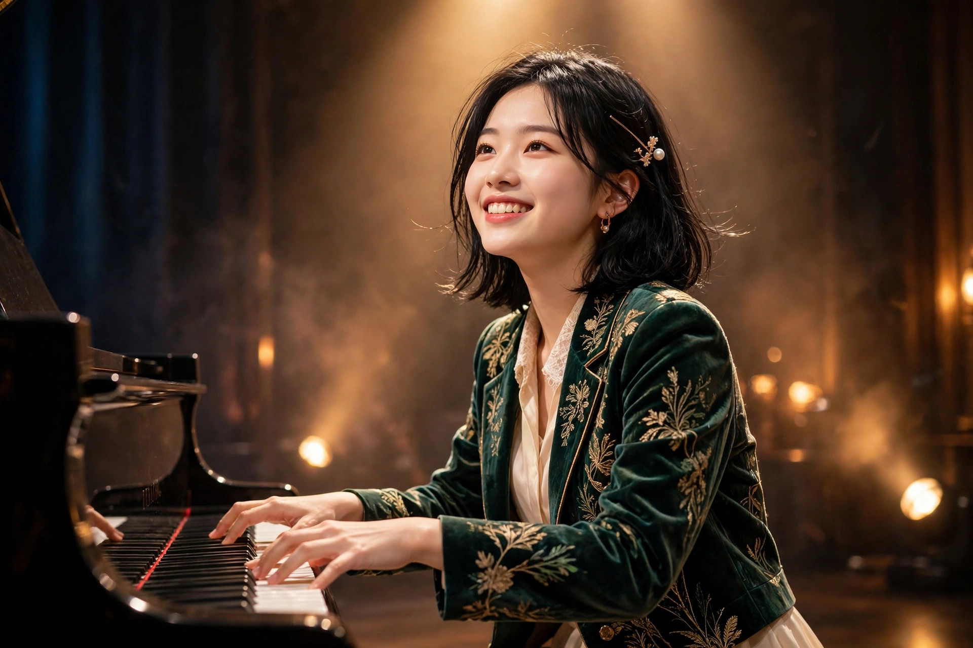 Ảnh demo — học viên biểu diễn piano trên sân khấu
